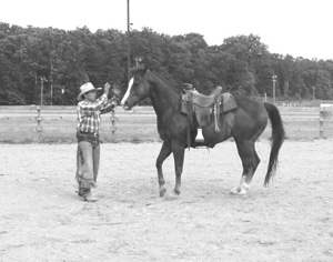 Bill's energy is directed toward Abe's right hip, so that's exactly where the horse's weight went, setting him up to step cleanly across with the front end.