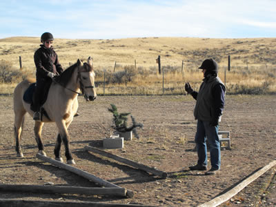Susan directing a student practicing for the trail class. 