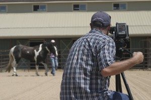 Steve getting ready to film a segment on preparing a horse for clippers.