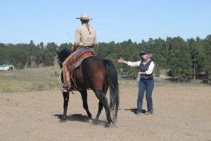 Wendy Murdoch instructing our student rider Melinda Ballard on her horse Cherokee.